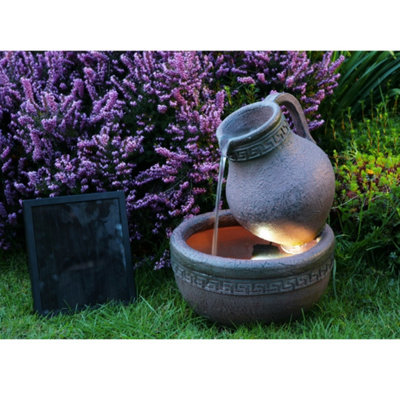 Primrose Greek Pouring Jug and Bowl Solar Powered Water Feature with Warm White LED Lights 40cm