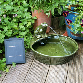 Primrose Green Frog Solar Ceramic Dish Outdoor Indoor Use Water Feature 35cm