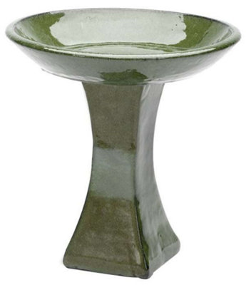 Primrose Green Glazed Ceramic Bird Bath 39cm