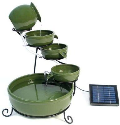 Primrose Green Solar Ceramic Outdoor Water Feature with Battery Backup and LEDs H55cm