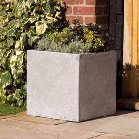 Primrose Grey Cube Handmade Fiberstone Indoor Outdoor Planter 50cm