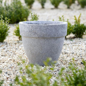 Primrose Grey Large Outdoor Polystone Round Rimmed Garden Planter Diameter 44cm