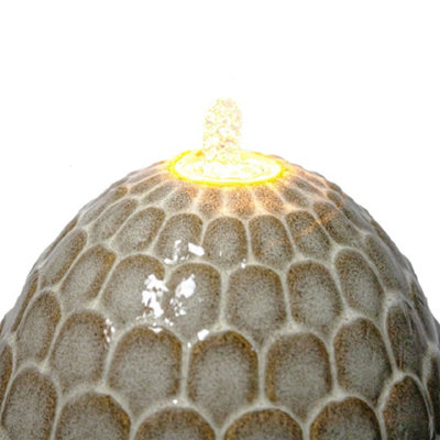 Primrose Grey Olvera Pineapple Ceramic Outdoor Garden Patio Water Feature Fountain with LED Lights H86cm