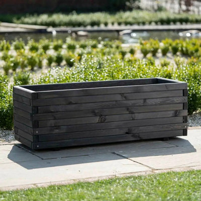 Primrose Grey Pine Wood Rectangle Raised Trough Outdoor Garden Planter in 110cm