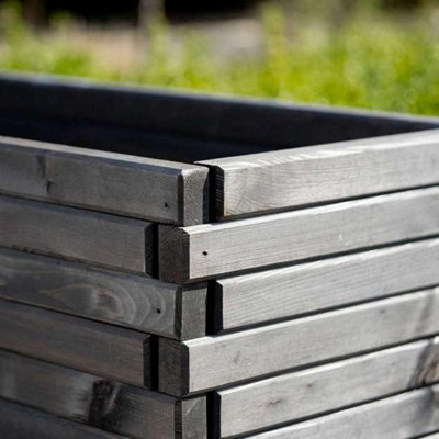 Primrose Grey Pine Wooden Raised Bed Outdoor Trough Planter 90cm