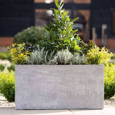 Primrose Grey Trough Handmade Fiberstone Planter 100cm