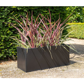 Primrose Gunmetal Black Galvanised Zinc Rectangular Garden Planter Plant Pot Large 75cm x 32cm