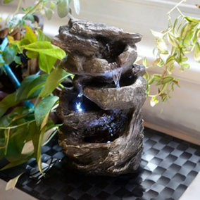 Primrose Hayal 3-Tier Cascading Tabletop Water Feature with Lights H28cm