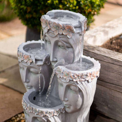 Primrose Hebe Grey Tiered Cascading Garden Outdoor Water Feature with LED Lights H81cm