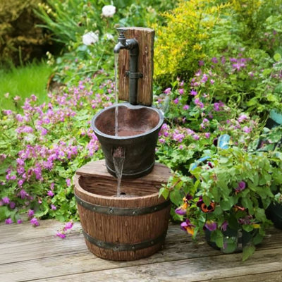 Primrose Iron Tap, Bucket & Barrel Cascading Water Feature H62cm