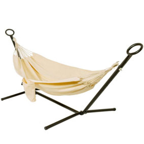 Primrose Ivory Outdoor Garden Double Hammock with Steel Stand and Carry Bag Included