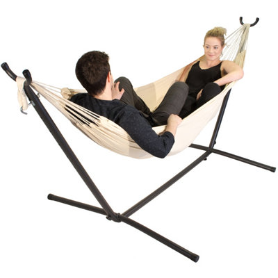 Primrose Ivory Outdoor Garden Double Hammock with Steel Stand and Carry Bag Included