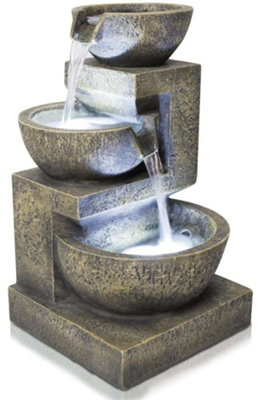 Primrose Kendall Stone Effect 3-Tier Cascading Garden Fountain Water Feature with LED Lights H48cm