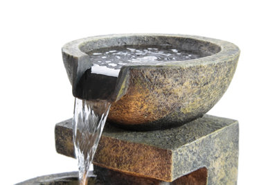 Primrose Kendall Stone Effect 3-Tier Cascading Garden Fountain Water Feature with Lights H62cm