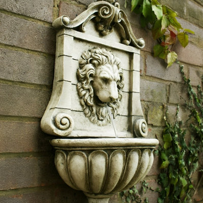 View of Primrose King Lion Head Wall Mounted Water Feature Fountain 50cm