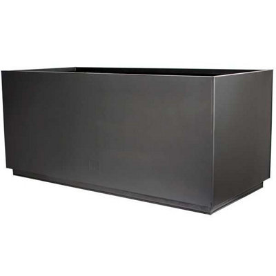 100cm Zinc Galvanised Matte Black Trough Planter - Woven Wood