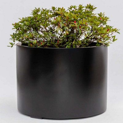 PRIMROSE LARGE BLACK STONE COMPOSITE LOW CYLINDER PLANTER FLOWER
