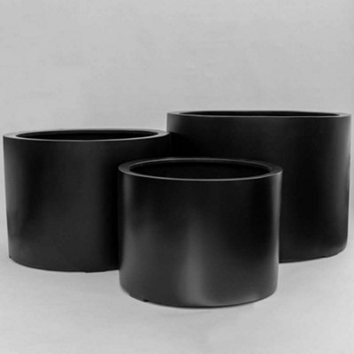 PRIMROSE LARGE BLACK STONE COMPOSITE LOW CYLINDER PLANTER FLOWER
