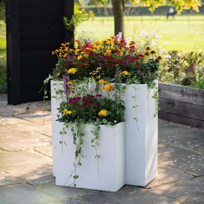 Primrose Large Cream Tall Trough Fibrecotta Planter with Insert 91cm x 36cm