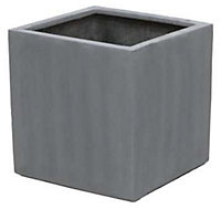 Primrose Large Grey Polystone Cube Planter with Drainage Hole and Bung 40cm