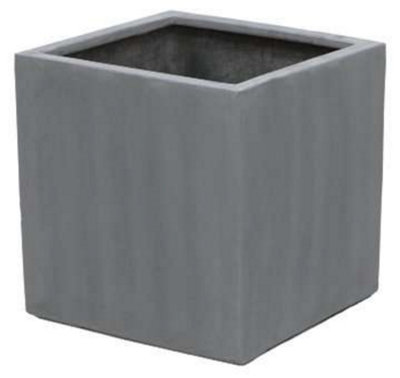 Primrose Large Grey Polystone Cube Planter with Drainage Hole and Bung 40cm