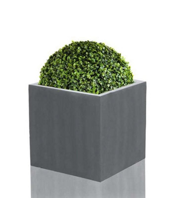Primrose Large Grey Polystone Cube Planter with Drainage Hole and Bung 40cm