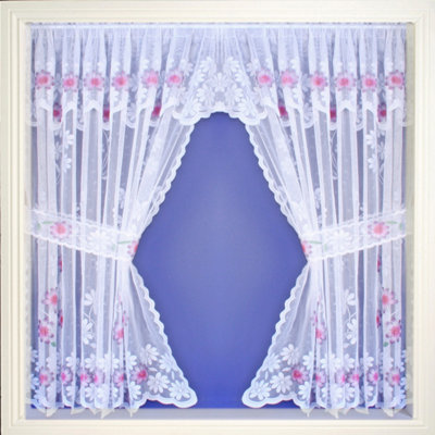 Primrose Lavender Floral Lace Window Set 42 inch Spray Colour Rod ...