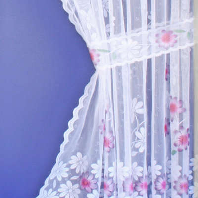 Primrose Lavender Floral Lace Window Set 42 inch Spray Colour Rod ...