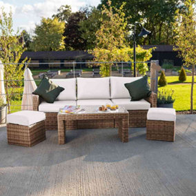 Primrose Living 5 Seater Garden Sofa Set Luxury Rattan with Open Coffee Table 'Iris'