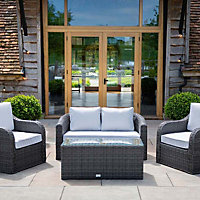 Primrose Living Classic Rattan 4 Seater Garden Furniture Sofa Set with Coffee Table in Stone