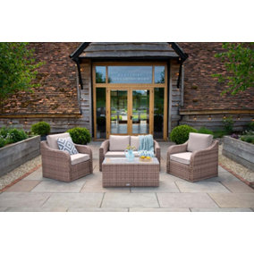 Primrose Living Classic Rattan 4 Seater Garden Furniture Sofa Set with Coffee Table
