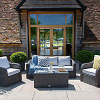 Primrose Living Classic Rattan 5 Seater Garden Furniture Sofa Set with Coffee Table in Stone