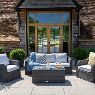 Primrose Living Classic Rattan 5 Seater Garden Furniture Sofa Set with Coffee Table in Stone