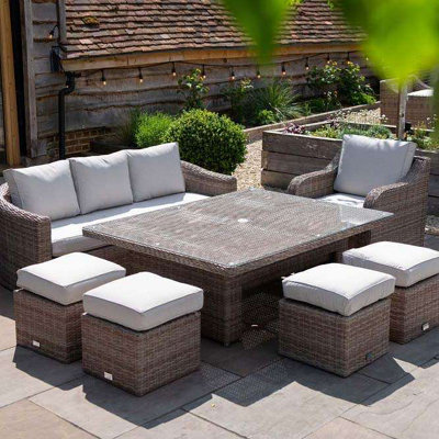 Primrose Living Classic Rattan 8 Seater Garden Furniture Sofa Set with Rectangular Rising Table and Parasol