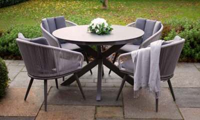 Primrose Living Lifestyle Rope 4 Seater Chairs & Table Grey Garden Furniture Dining Set