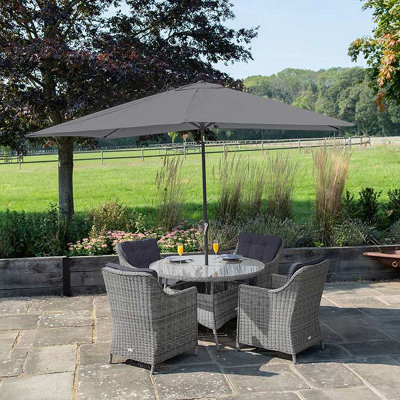 Primrose Living Luxury Rattan 4 Seater Circular Garden Furniture Dining Set in Pebble