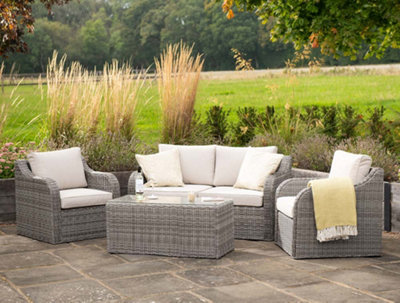 Primrose Living Luxury Rattan 4 Seater Modular Garden Furniture Sofa Set with Coffee Table in Stone