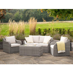 Primrose Living Luxury Rattan 4 Seater Modular Garden Furniture Sofa Set with Coffee Table in Stone