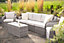 Primrose Living Luxury Rattan 5 Seater Modular Garden Furniture Sofa Set with Coffee Table in Stone