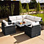 Primrose Living Luxury Rattan 7 Seater Garden Furniture Dining Sofa Set with Square Rising Table in Stone