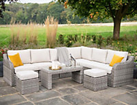 Primrose Living Luxury Rattan 8 Seater Modular Garden Furniture Sofa Set with Coffee Table and Footstools in Stone