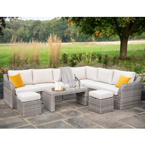Primrose Living Luxury Rattan 8 Seater Modular Garden Furniture Sofa Set with Coffee Table and Footstools in Stone