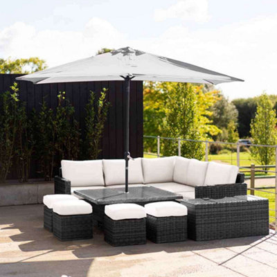 Primrose Living Luxury Rattan 9 Seater Garden Sofa Set with Square Rising Table in Stone