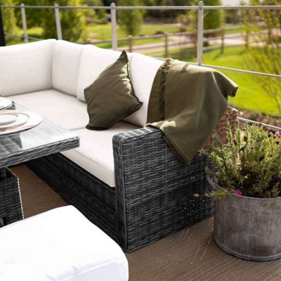 Primrose Living Luxury Rattan 9 Seater Garden Sofa Set with Square Rising Table in Stone