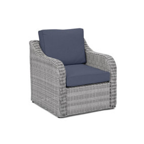 Primrose Living Luxury Rattan Chair Garden Furniture Curved Arm Single Armchair in Pebble