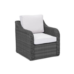 Primrose Living Luxury Rattan Curved Arm Single Armchair Outdoor Furniture in Stone