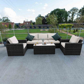 Primrose Living Luxury Rattan Iris 5 Seater Garden Furniture Sofa Set with Box Coffee Table in Stone