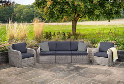 Primrose Living Peony Luxury Rattan 5 Seater Garden Sofa Set in Pebble ...