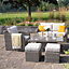 Primrose Luxury Rattan 6 Seater Modular Garden Sofa Set with Square Rising Table and Parasol in Stone