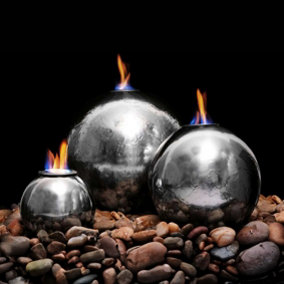 Primrose Magma Triple Sphere Stainless Steel Fire & Water Feature H27cm